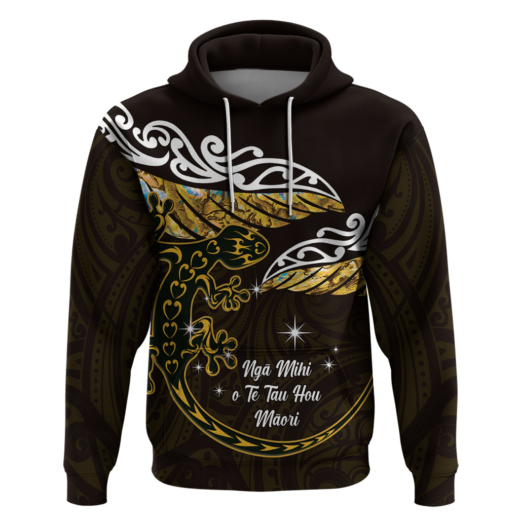 New Zealand Matariki Hoodie Maori New Year Silver Fern And Lizard - Gold