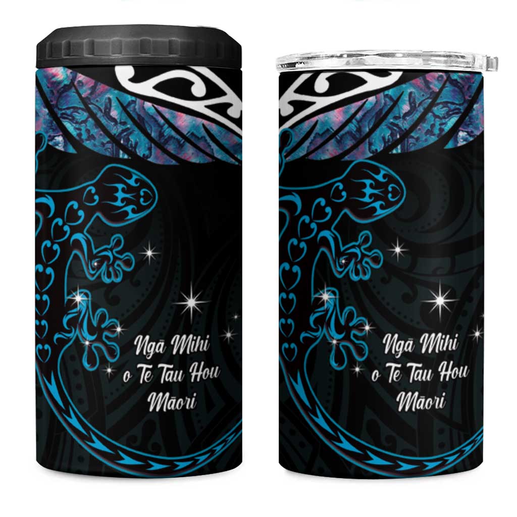 New Zealand Matariki 4 in 1 Can Cooler Tumbler Maori New Year Silver Fern And Lizard - Turquosie