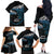 New Zealand Matariki Family Matching Off The Shoulder Long Sleeve Dress and Hawaiian Shirt Maori New Year Silver Fern And Lizard - Turquosie