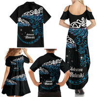 New Zealand Matariki Family Matching Summer Maxi Dress and Hawaiian Shirt Maori New Year Silver Fern And Lizard - Turquosie