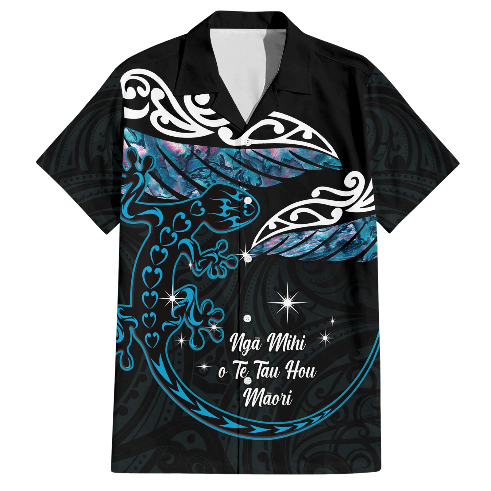 New Zealand Matariki Hawaiian Shirt Maori New Year Silver Fern And Lizard - Turquosie