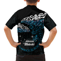 New Zealand Matariki Kid Hawaiian Shirt Maori New Year Silver Fern And Lizard - Turquosie