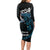 New Zealand Matariki Long Sleeve Bodycon Dress Maori New Year Silver Fern And Lizard - Turquosie