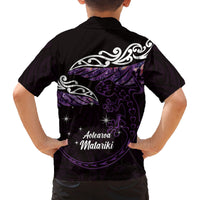 New Zealand Matariki Family Matching Puletasi and Hawaiian Shirt Maori New Year Silver Fern And Lizard - Purple