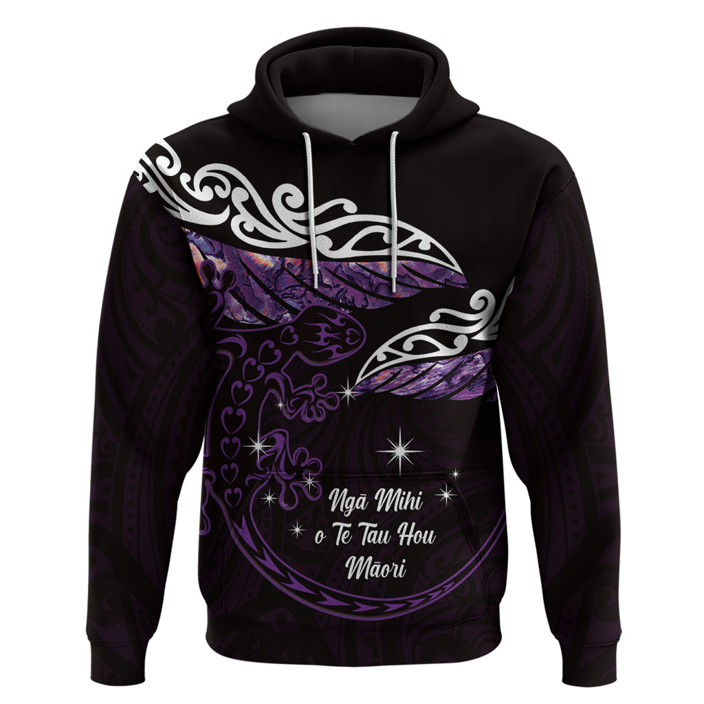 New Zealand Matariki Hoodie Maori New Year Silver Fern And Lizard - Purple