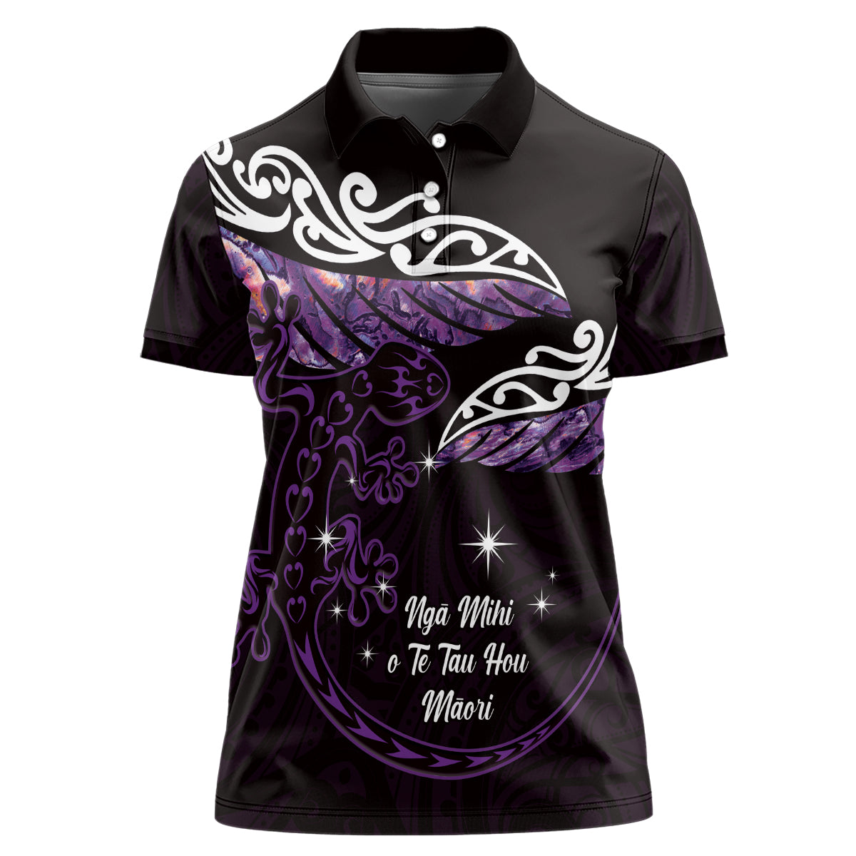 New Zealand Matariki Women Polo Shirt Maori New Year Silver Fern And Lizard - Purple