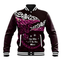 New Zealand Matariki Baseball Jacket Maori New Year Silver Fern And Lizard - Pink