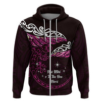 New Zealand Matariki Hoodie Maori New Year Silver Fern And Lizard - Pink