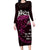 New Zealand Matariki Long Sleeve Bodycon Dress Maori New Year Silver Fern And Lizard - Pink