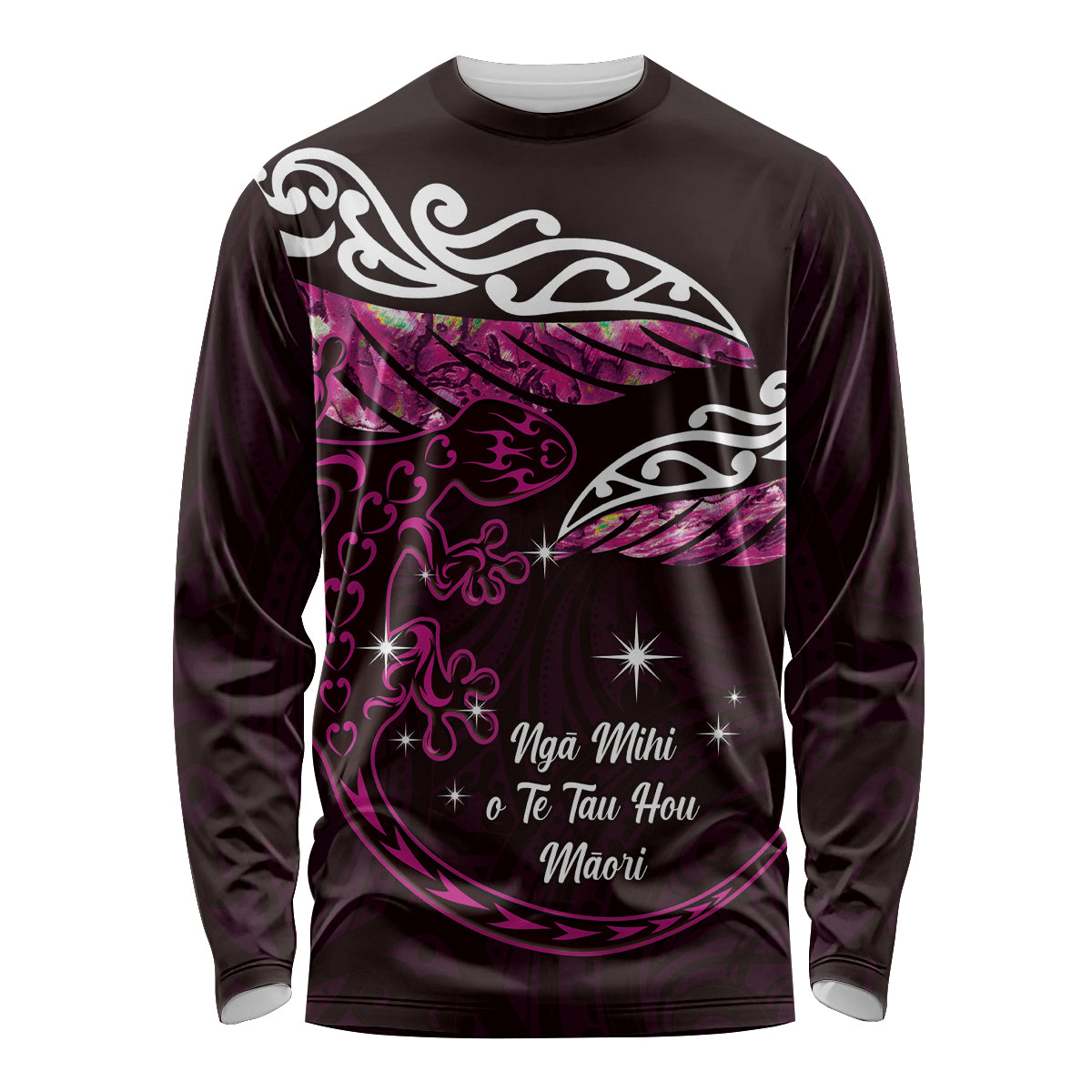 New Zealand Matariki Long Sleeve Shirt Maori New Year Silver Fern And Lizard - Pink