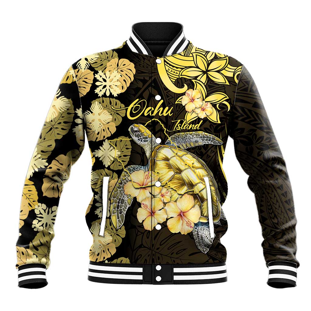 Personalised Aloha Hawaii Oahu Island Baseball Jacket Gathering Place Sea Turtle Ilima Flowers LT14 Unisex Yellow - Polynesian Pride