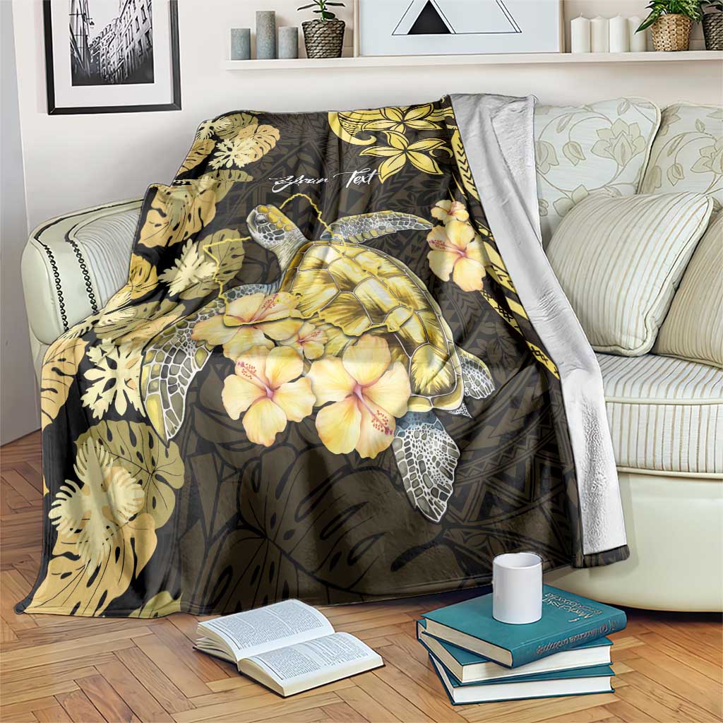 Personalised Aloha Hawaii Oahu Island Blanket Gathering Place Sea Turtle Ilima Flowers LT14 Yellow - Polynesian Pride