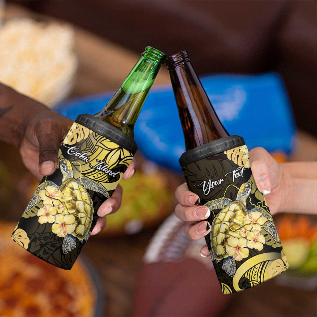 Personalised Aloha Hawaii Oahu Island 4 in 1 Can Cooler Tumbler Gathering Place Sea Turtle Ilima Flowers