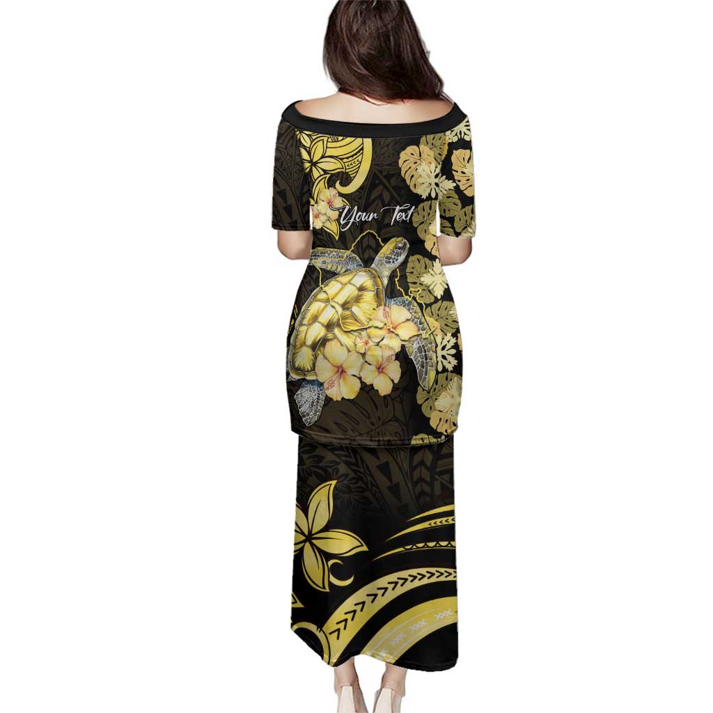 Personalised Aloha Hawaii Oahu Island Family Matching Puletasi and Hawaiian Shirt Gathering Place Sea Turtle Ilima Flowers