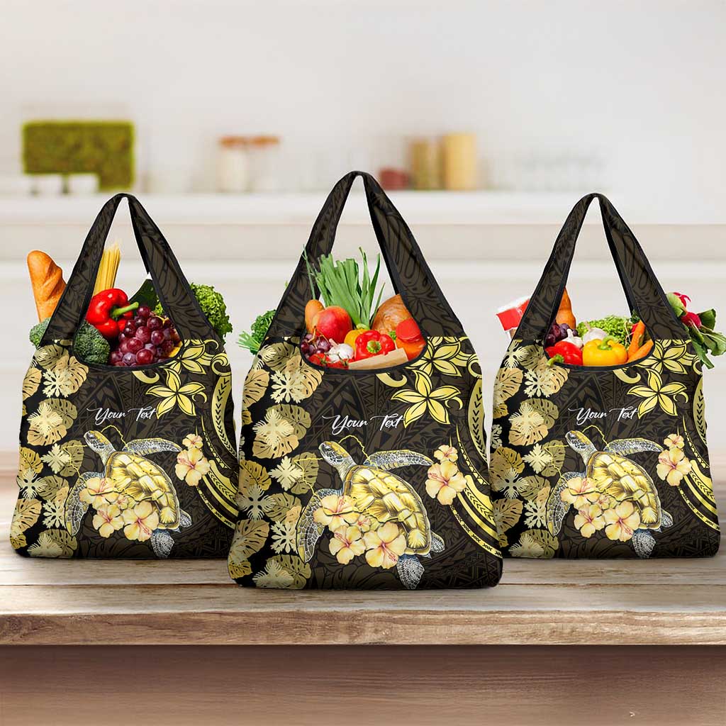 Personalised Aloha Hawaii Oahu Island Grocery Bag Gathering Place Sea Turtle Ilima Flowers LT14 3-pack One Size Yellow - Polynesian Pride