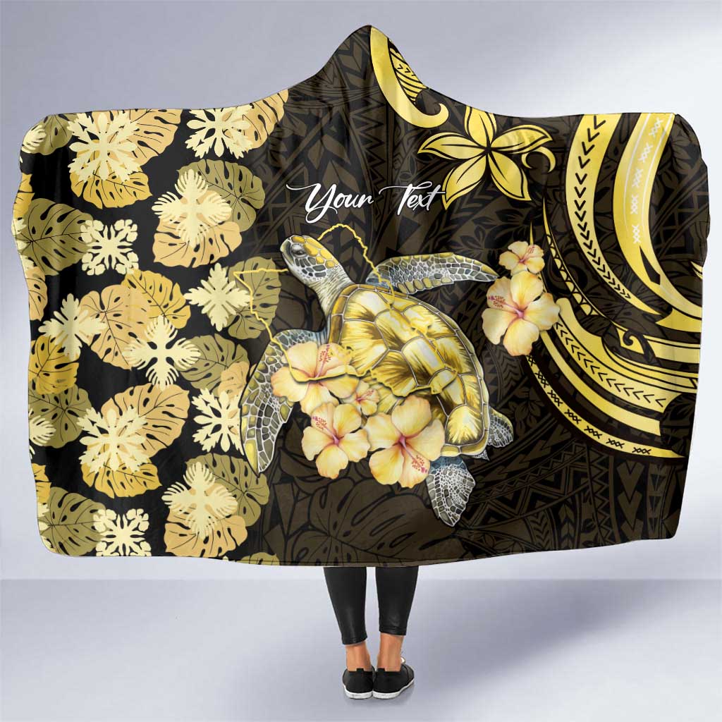 Personalised Aloha Hawaii Oahu Island Hooded Blanket Gathering Place Sea Turtle Ilima Flowers