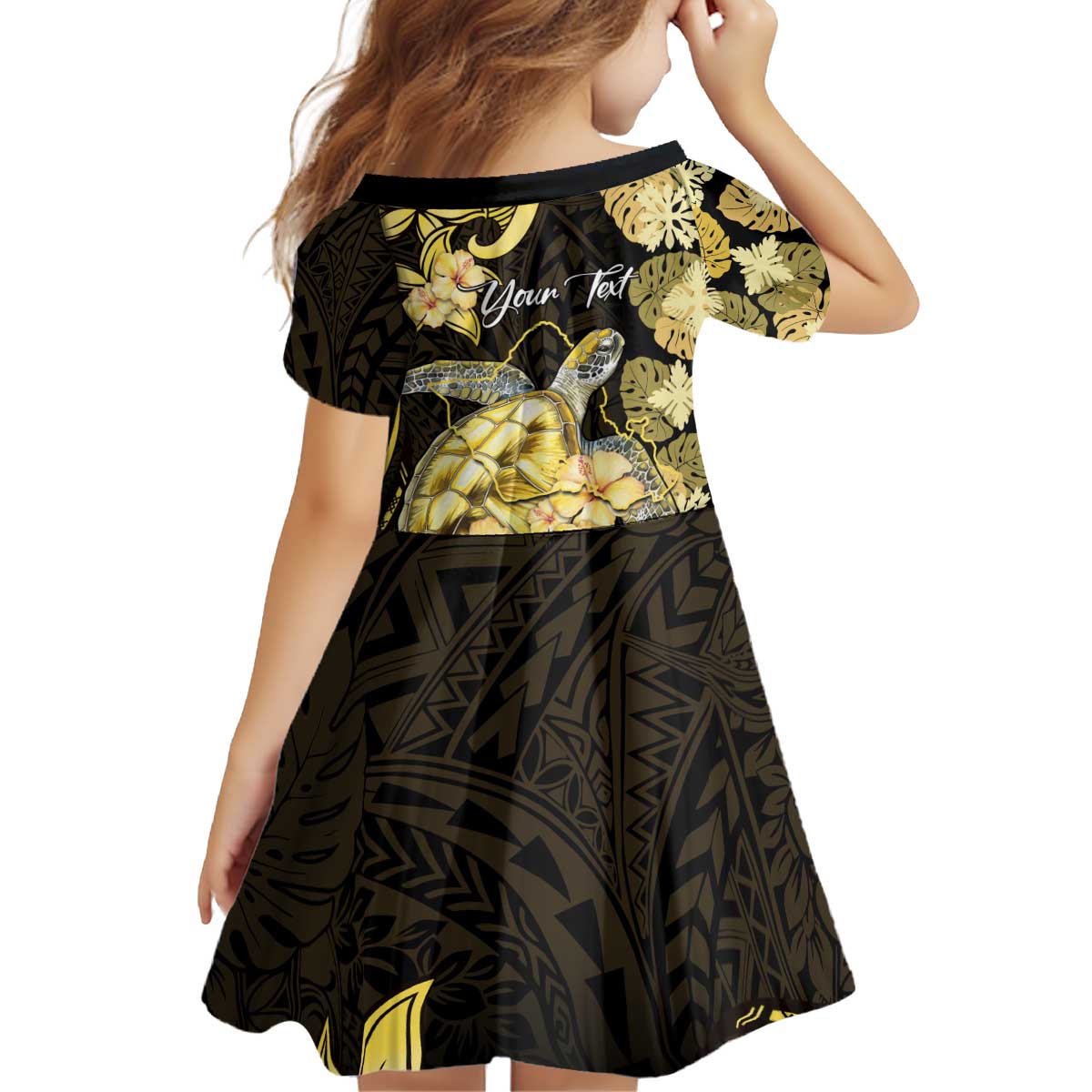Personalised Aloha Hawaii Oahu Island Kid Short Sleeve Dress Gathering Place Sea Turtle Ilima Flowers LT14 - Polynesian Pride