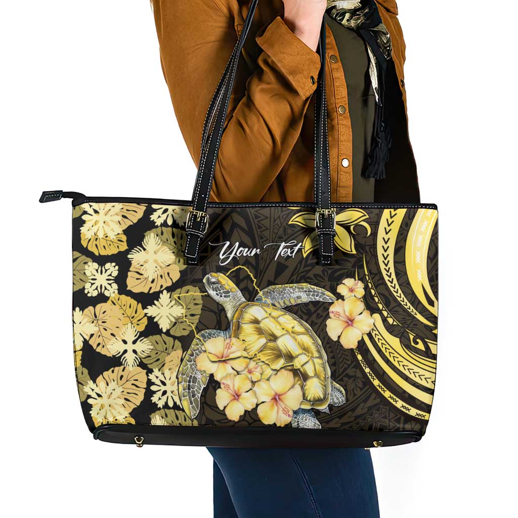 Personalised Aloha Hawaii Oahu Island Leather Tote Bag Gathering Place Sea Turtle Ilima Flowers
