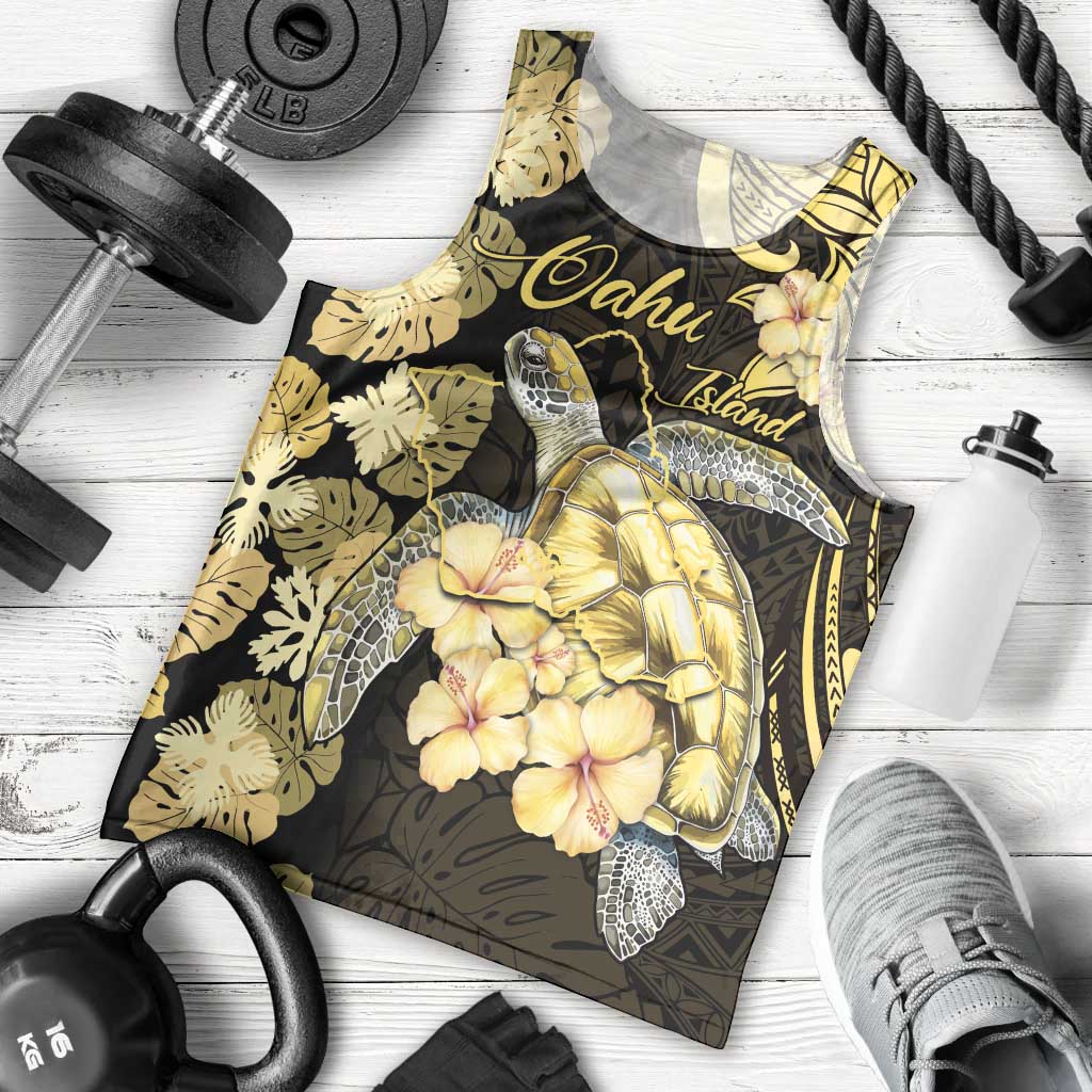 Personalised Aloha Hawaii Oahu Island Men Tank Top Gathering Place Sea Turtle Ilima Flowers LT14 - Polynesian Pride