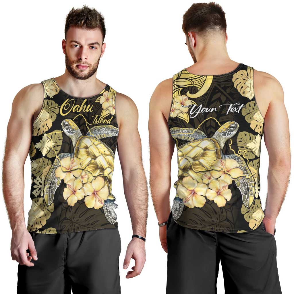 Personalised Aloha Hawaii Oahu Island Men Tank Top Gathering Place Sea Turtle Ilima Flowers LT14 - Polynesian Pride