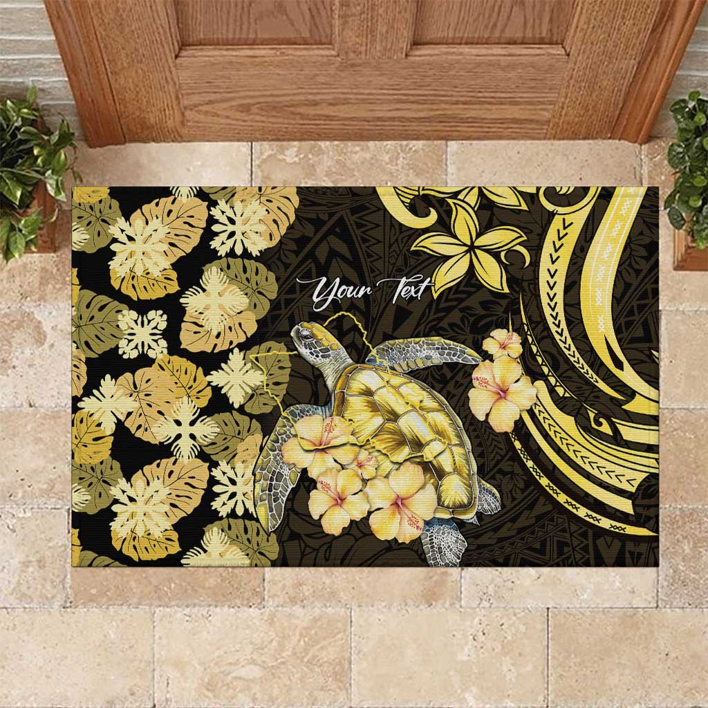 Personalised Aloha Hawaii Oahu Island Rubber Doormat Gathering Place Sea Turtle Ilima Flowers LT14 Yellow - Polynesian Pride