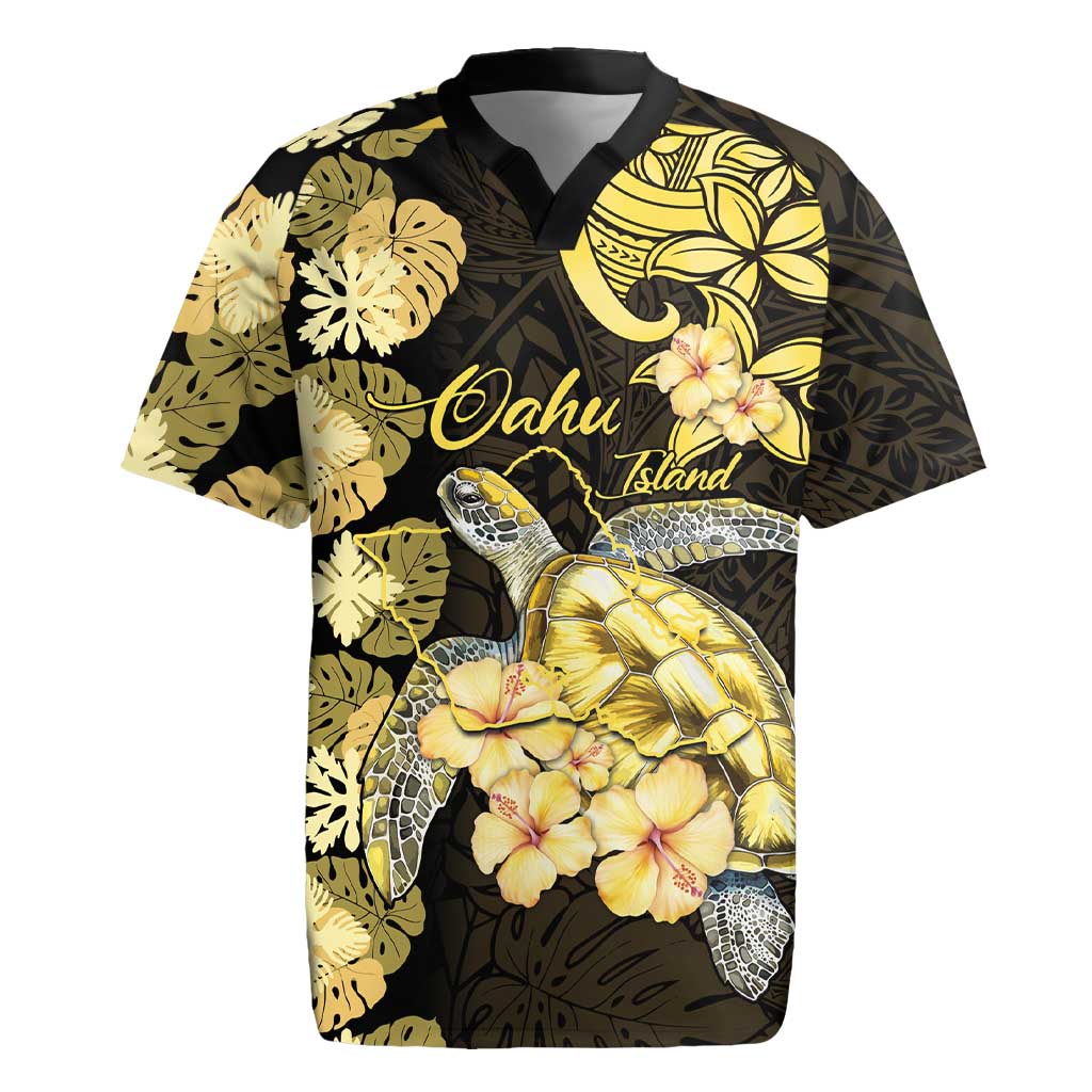 Personalised Aloha Hawaii Oahu Island Rugby Jersey Gathering Place Sea Turtle Ilima Flowers