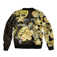 Personalised Aloha Hawaii Oahu Island Sleeve Zip Bomber Jacket Gathering Place Sea Turtle Ilima Flowers