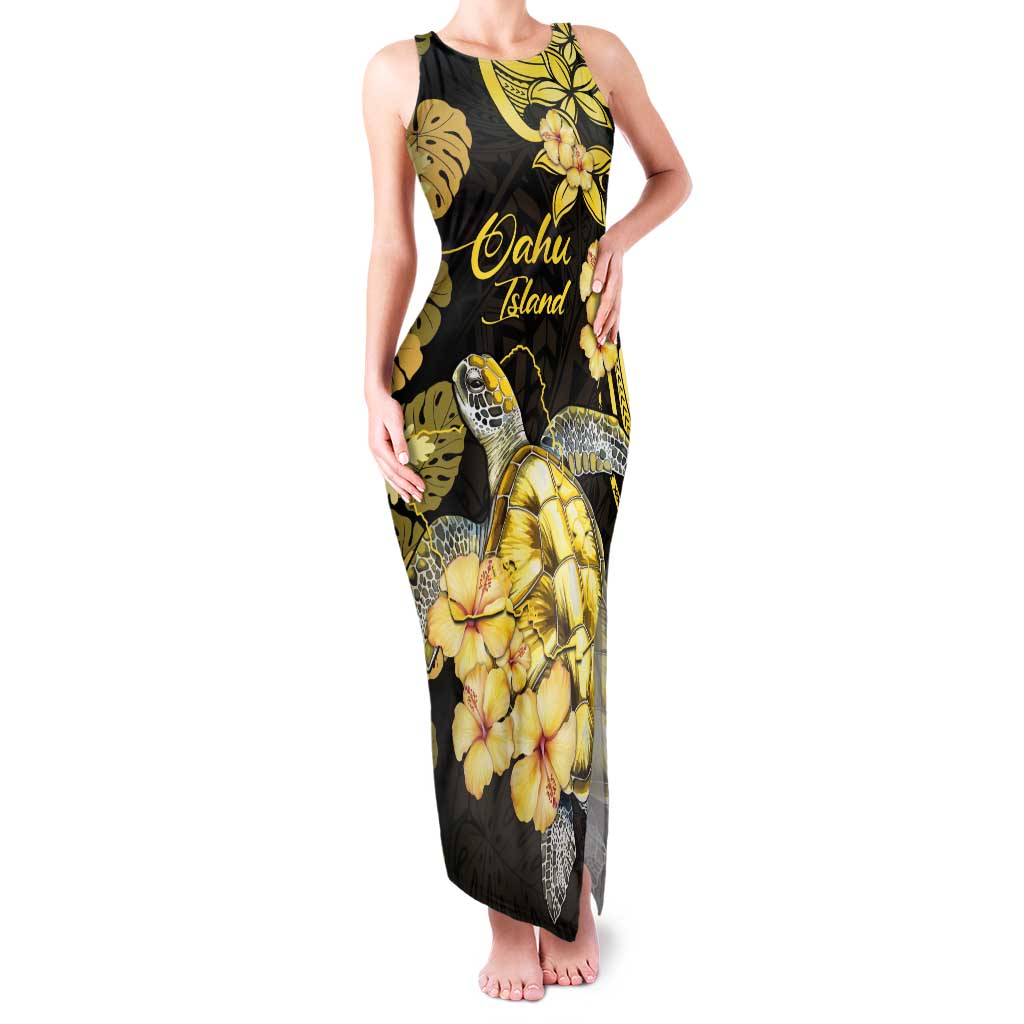 Personalised Aloha Hawaii Oahu Island Tank Maxi Dress Gathering Place Sea Turtle Ilima Flowers