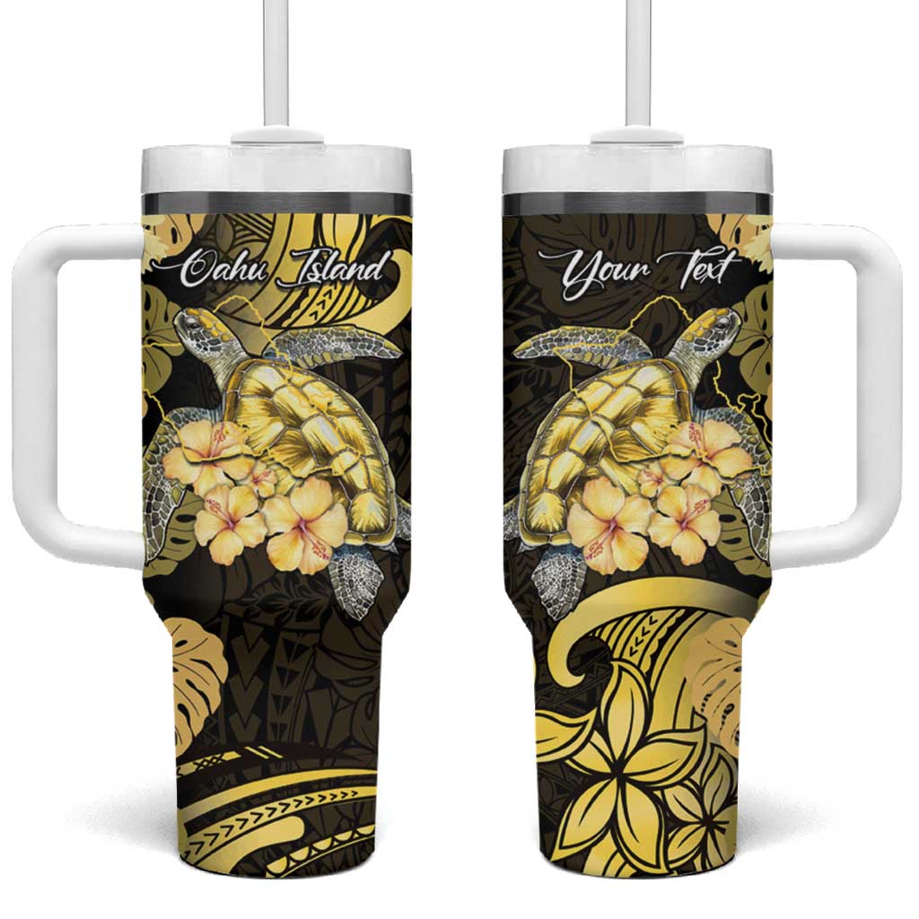 Personalised Aloha Hawaii Oahu Island Tumbler With Handle Gathering Place Sea Turtle Ilima Flowers LT14 One Size: 40 oz Yellow - Polynesian Pride