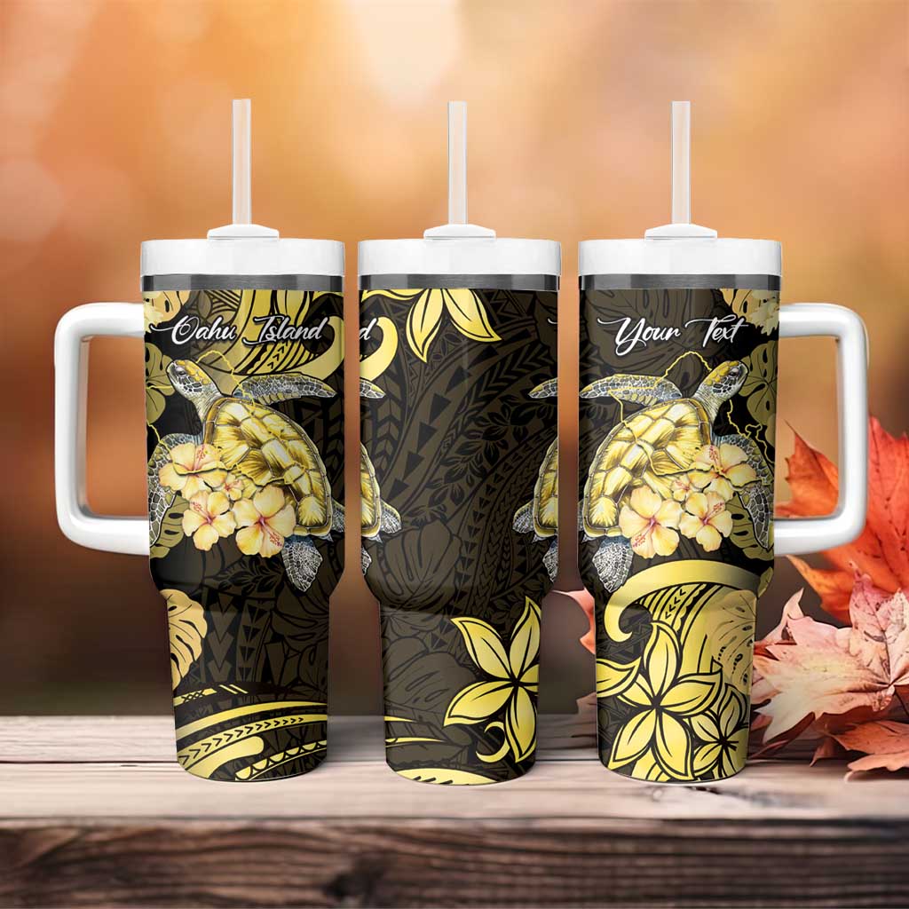 Personalised Aloha Hawaii Oahu Island Tumbler With Handle Gathering Place Sea Turtle Ilima Flowers LT14 - Polynesian Pride
