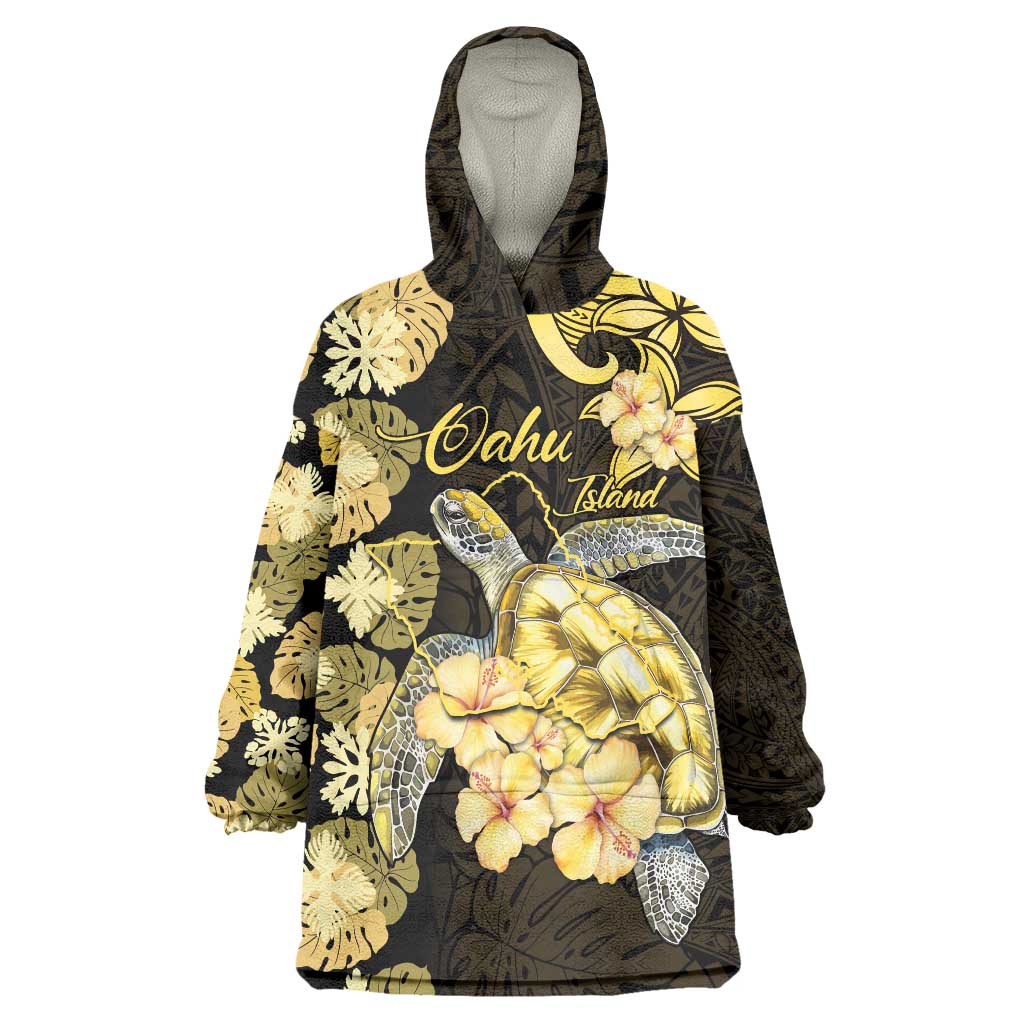 Personalised Aloha Hawaii Oahu Island Wearable Blanket Hoodie Gathering Place Sea Turtle Ilima Flowers LT14 One Size Yellow - Polynesian Pride