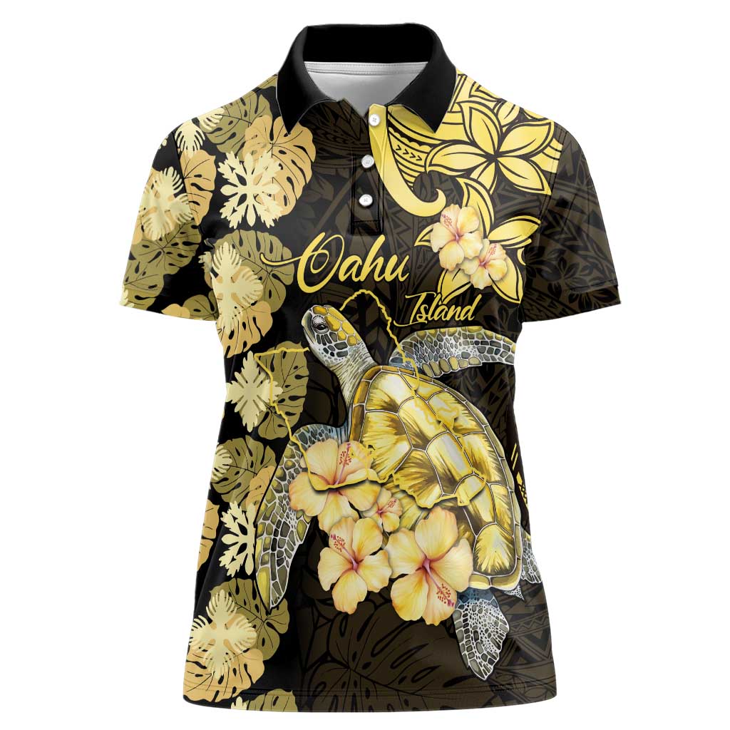 Personalised Aloha Hawaii Oahu Island Women Polo Shirt Gathering Place Sea Turtle Ilima Flowers