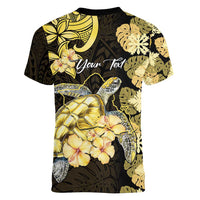 Personalised Aloha Hawaii Oahu Island Women V-Neck T-Shirt Gathering Place Sea Turtle Ilima Flowers