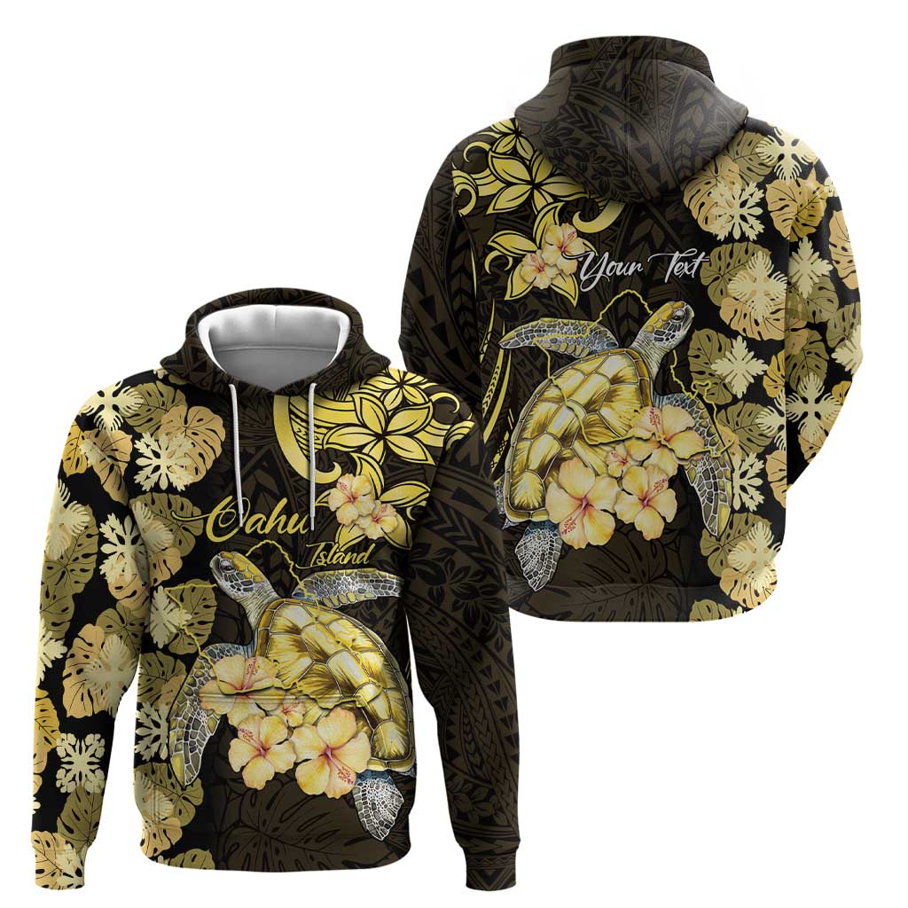 Personalised Aloha Hawaii Oahu Island Zip Hoodie Gathering Place Sea Turtle Ilima Flowers