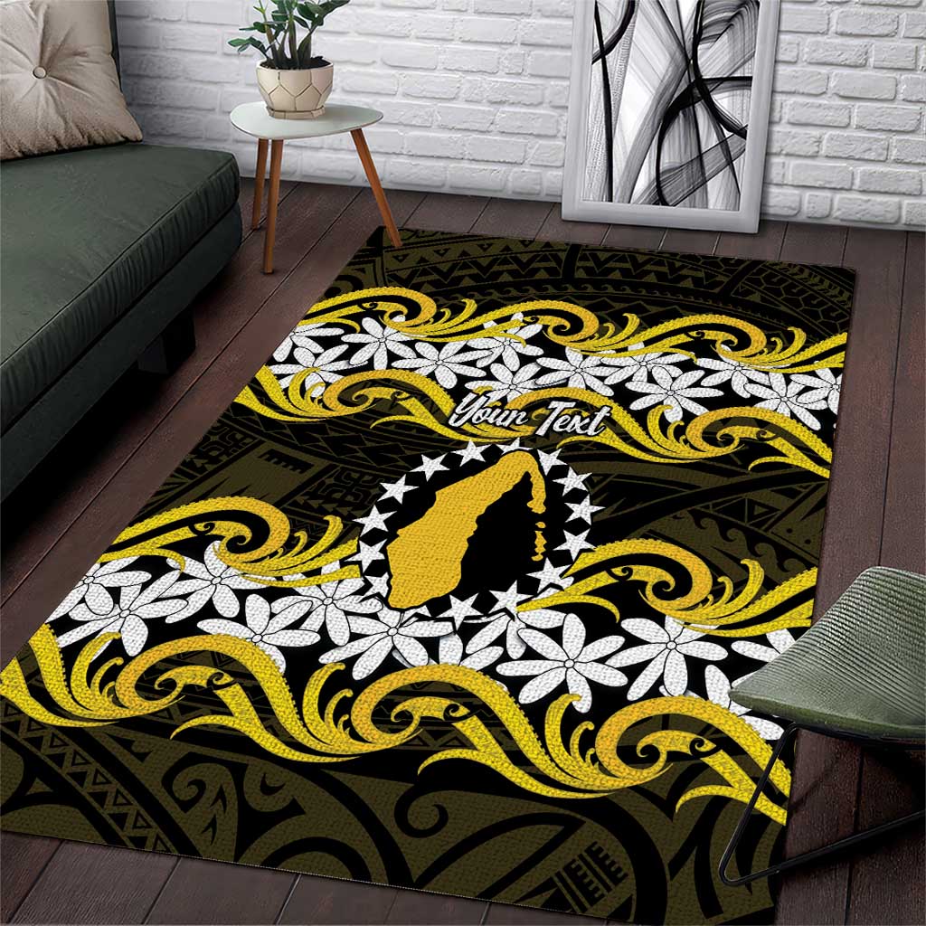Personalised Cook Islands Aitutaki Area Rug Tiare Maori Polynesian Waves Tattoo