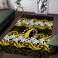 Personalised Cook Islands Aitutaki Area Rug Tiare Maori Polynesian Waves Tattoo LT14 Yellow - Polynesian Pride