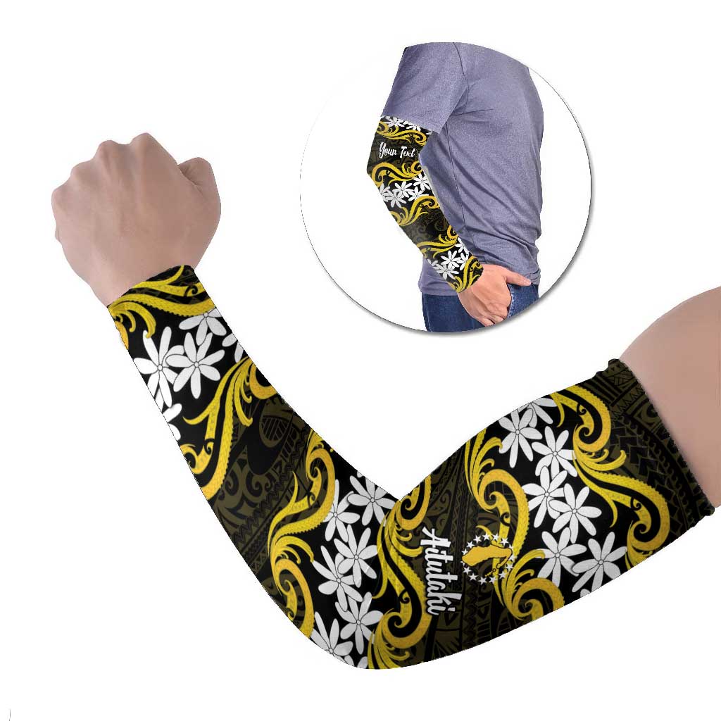 Personalised Cook Islands Aitutaki Arm Sleeves Tiare Maori Polynesian Waves Tattoo LT14 Set of 2 Yellow - Polynesian Pride
