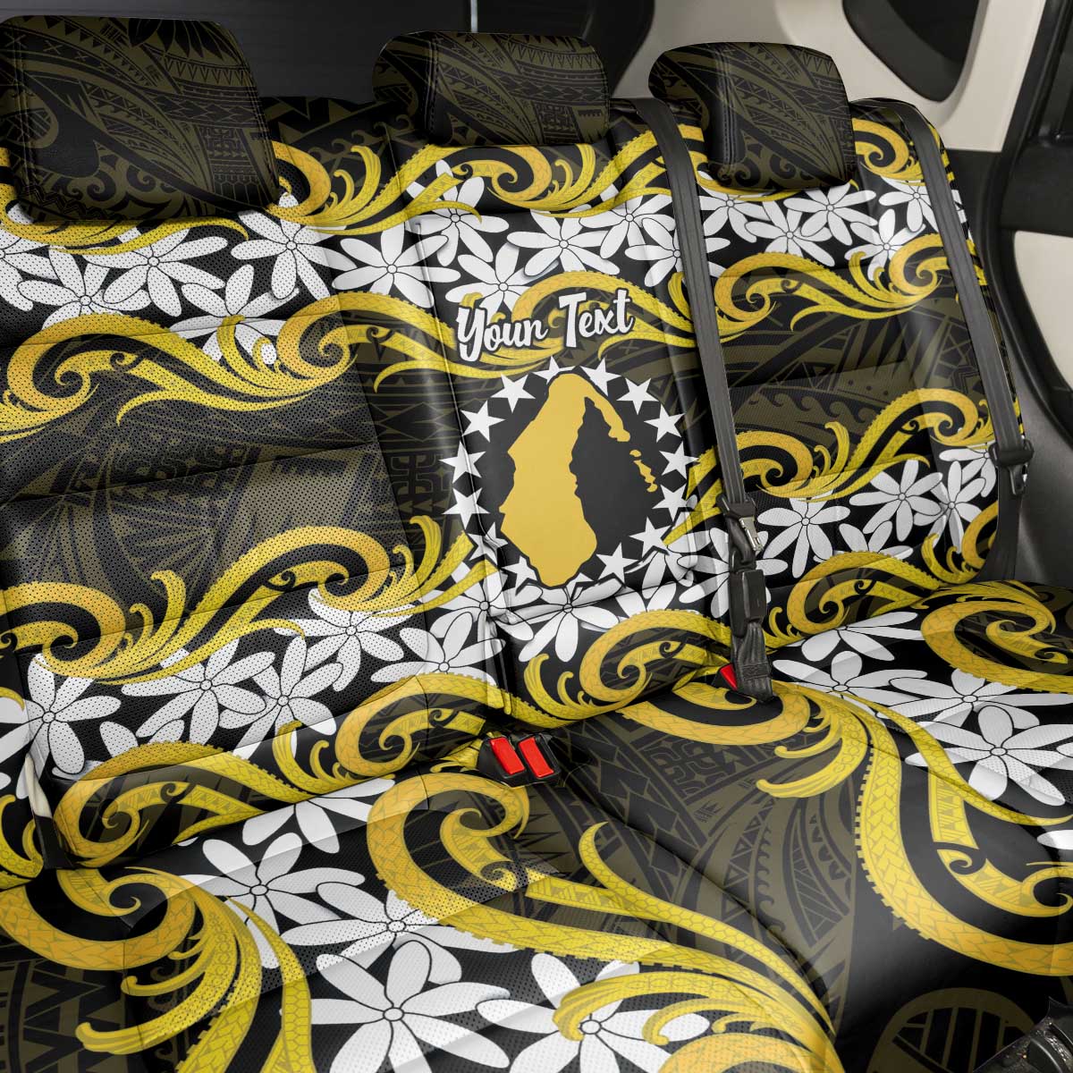 Personalised Cook Islands Aitutaki Back Car Seat Cover Tiare Maori Polynesian Waves Tattoo LT14 - Polynesian Pride