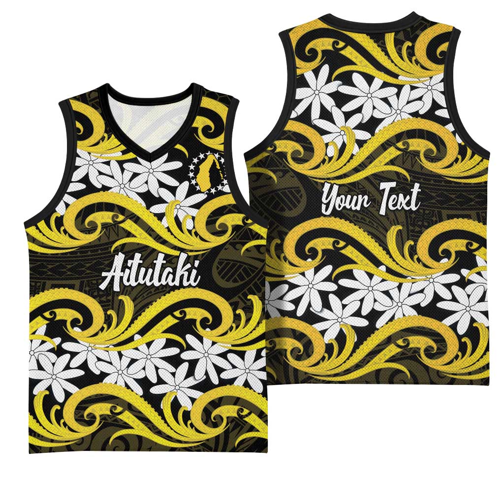 Personalised Cook Islands Aitutaki Basketball Jersey Tiare Maori Polynesian Waves Tattoo LT14 - Polynesian Pride