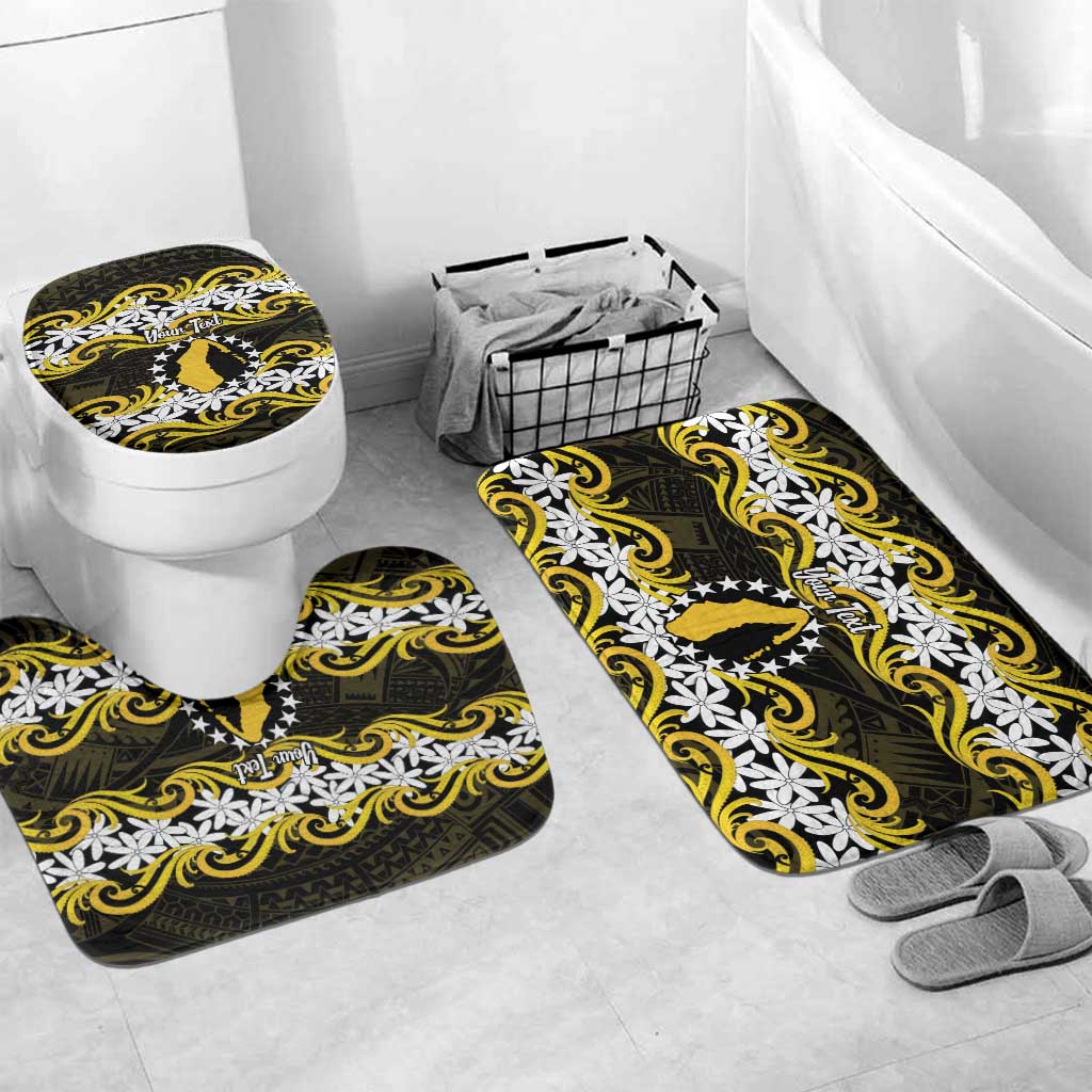 Personalised Cook Islands Aitutaki Bathroom Set Tiare Maori Polynesian Waves Tattoo LT14 Mat Set Only (3 pcs) One Size Yellow - Polynesian Pride