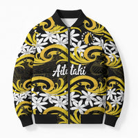 Personalised Cook Islands Aitutaki Bomber Puffer Jacket Tiare Maori Polynesian Waves Tattoo LT14 Unisex Yellow - Polynesian Pride
