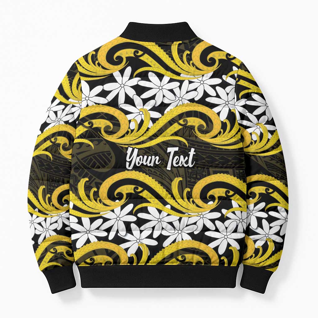 Personalised Cook Islands Aitutaki Bomber Puffer Jacket Tiare Maori Polynesian Waves Tattoo LT14 - Polynesian Pride
