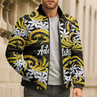 Personalised Cook Islands Aitutaki Bomber Puffer Jacket Tiare Maori Polynesian Waves Tattoo LT14 - Polynesian Pride