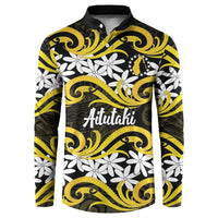 Personalised Cook Islands Aitutaki Button Sweatshirt Tiare Maori Polynesian Waves Tattoo LT14 Yellow - Polynesian Pride
