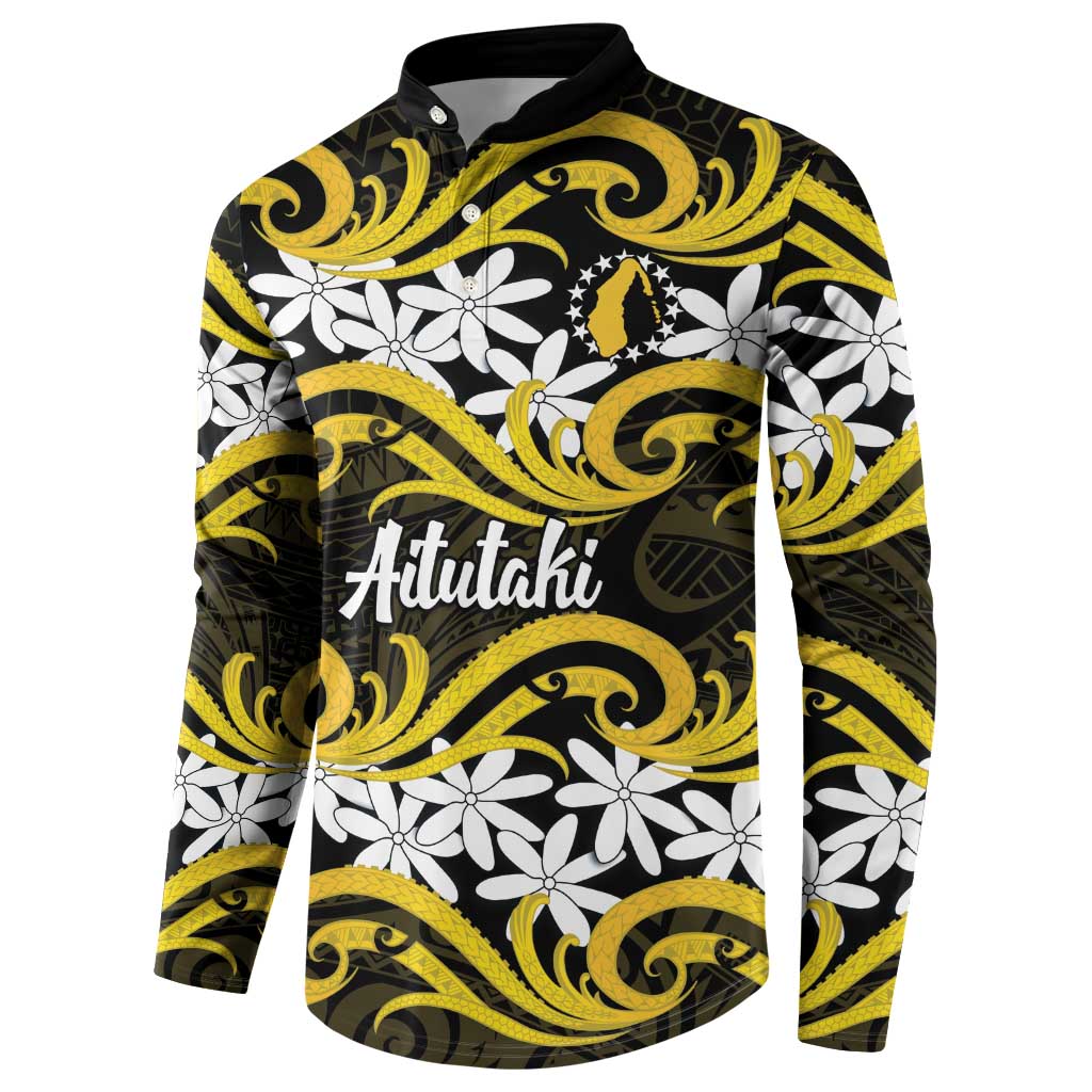Personalised Cook Islands Aitutaki Button Sweatshirt Tiare Maori Polynesian Waves Tattoo LT14 - Polynesian Pride