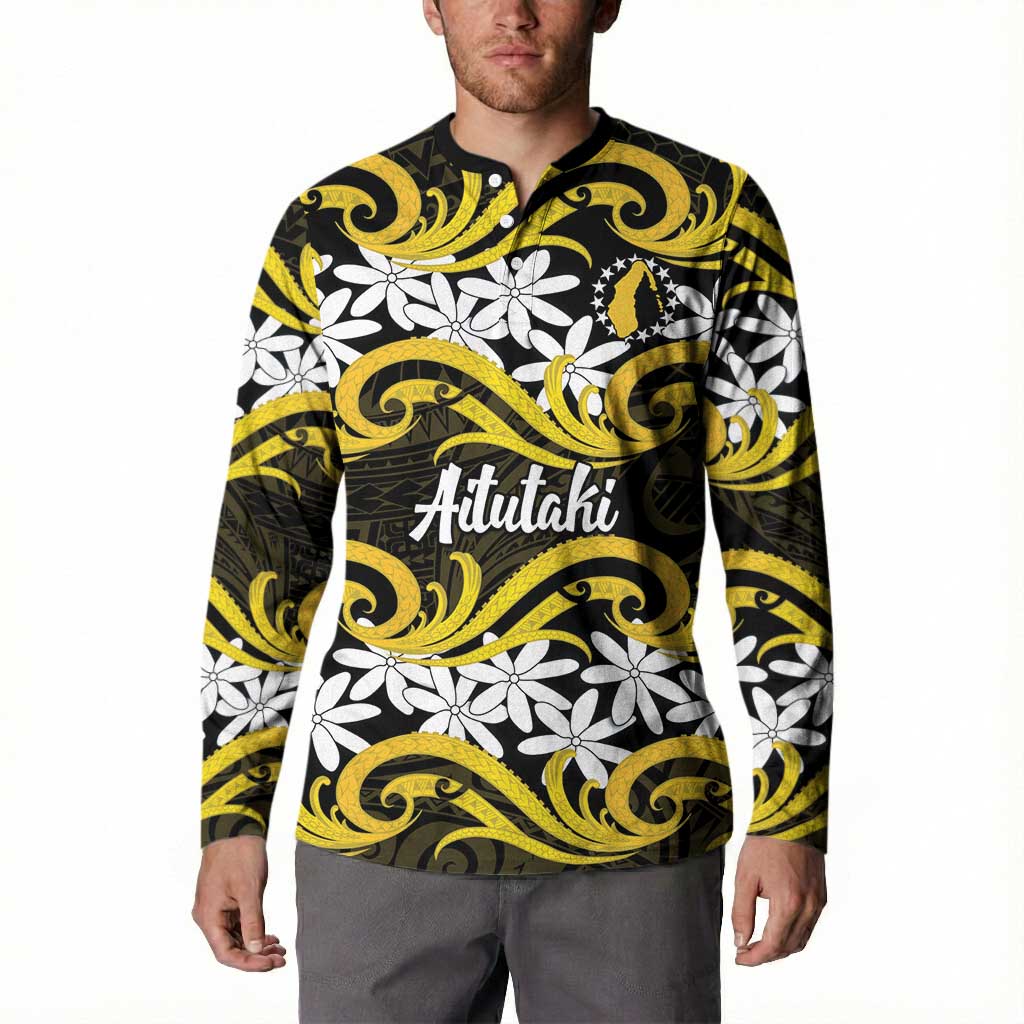 Personalised Cook Islands Aitutaki Button Sweatshirt Tiare Maori Polynesian Waves Tattoo LT14 - Polynesian Pride