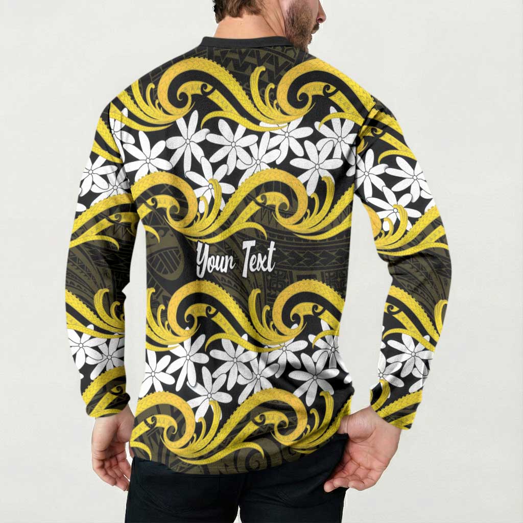 Personalised Cook Islands Aitutaki Button Sweatshirt Tiare Maori Polynesian Waves Tattoo LT14 - Polynesian Pride