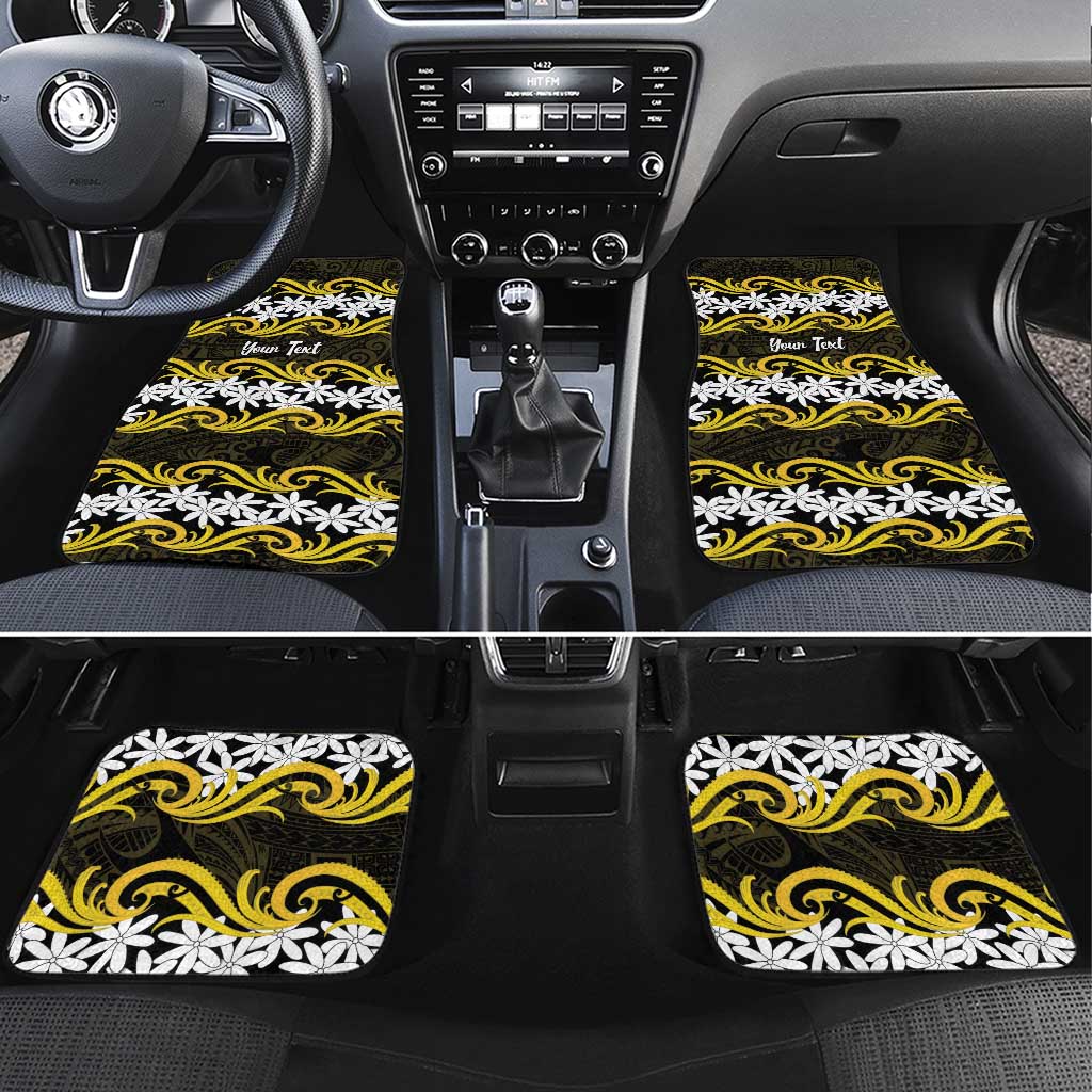 Personalised Cook Islands Aitutaki Car Mats Tiare Maori Polynesian Waves Tattoo LT14 Set 4pcs Yellow - Polynesian Pride