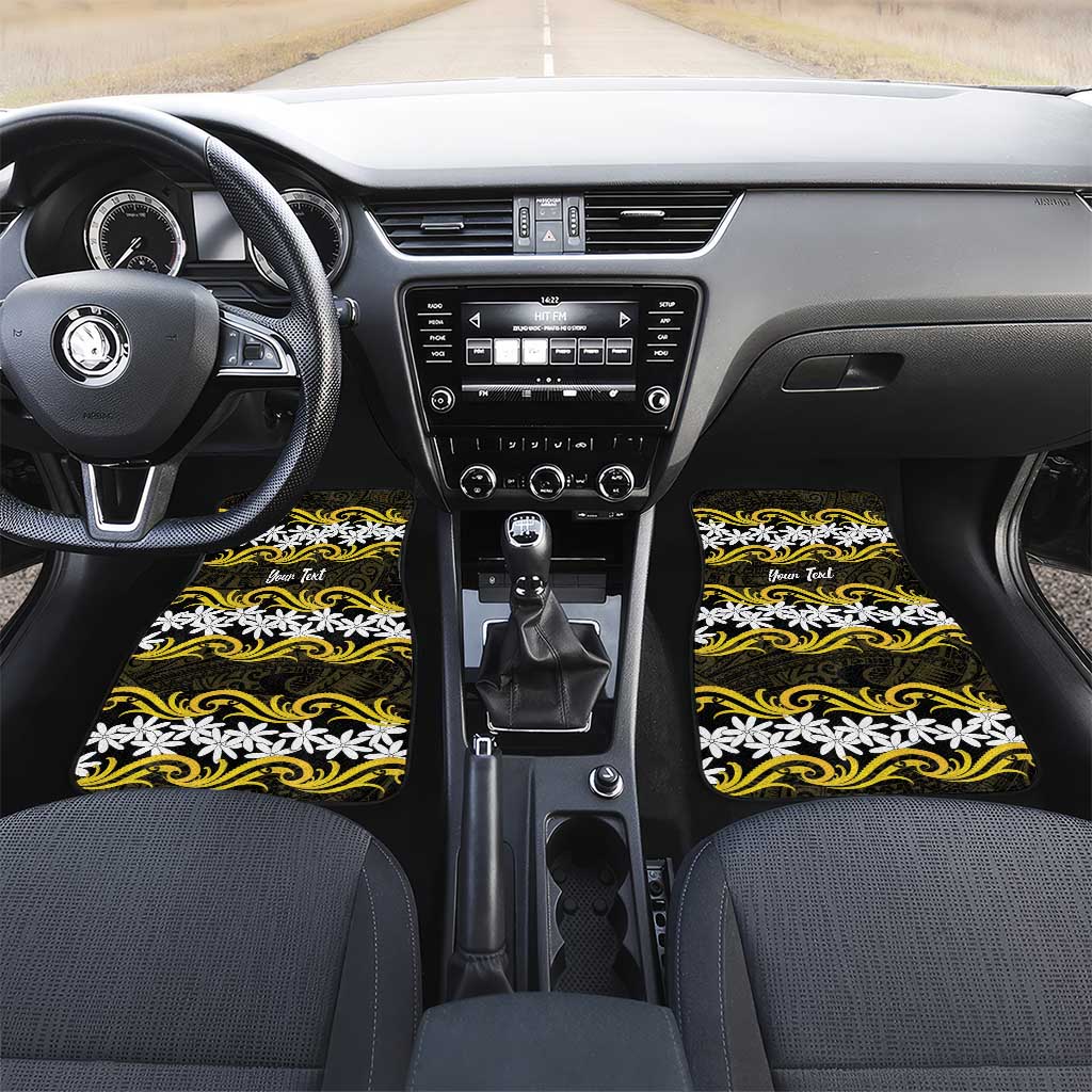 Personalised Cook Islands Aitutaki Car Mats Tiare Maori Polynesian Waves Tattoo LT14 Set 2pcs - Front Yellow - Polynesian Pride