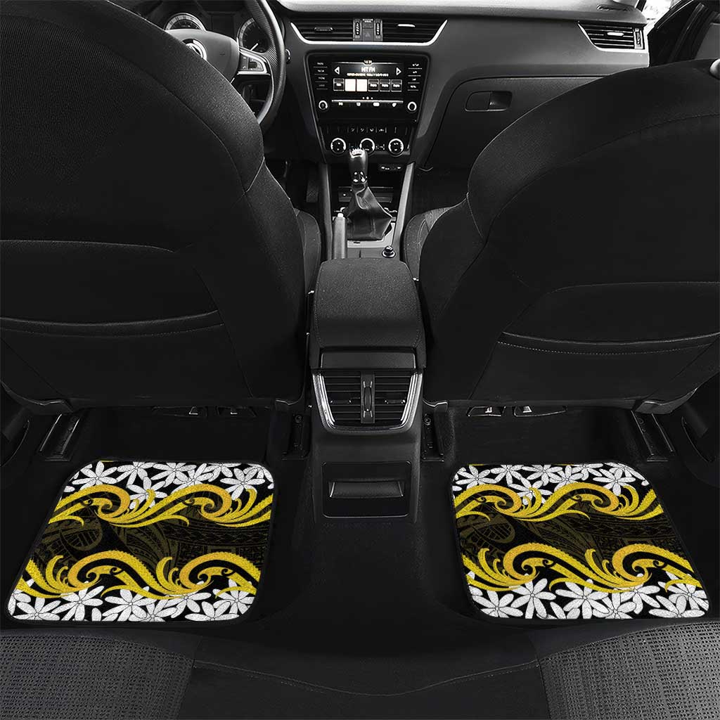 Personalised Cook Islands Aitutaki Car Mats Tiare Maori Polynesian Waves Tattoo LT14 Set 2pcs - Back Yellow - Polynesian Pride
